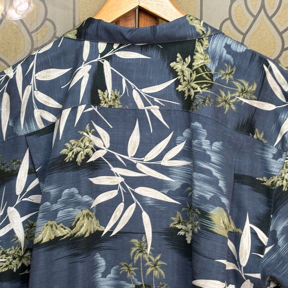 Tommy Bahama Shirt Blue Island Palm Wood Button Up Silk Short Sleeve Size L - Picture 3 of 10